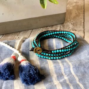 Lulu Dharma Leather and Turquoise Bead Bracelet